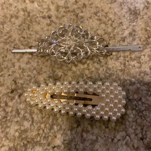 Silver hair pin and pearl studded barrette